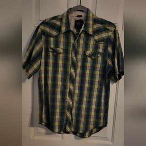 BILLABONG  Cattleman Blue and Green Plaid Snap Button Down Shirt